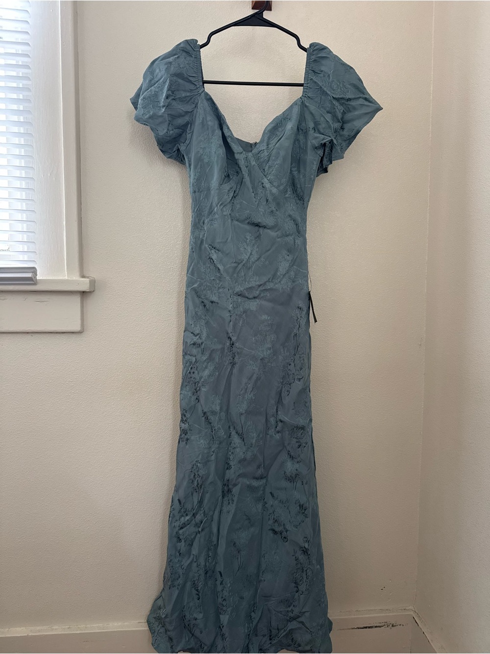Lulu's Dusty Blue Puff-Sleeve Maxi Dress